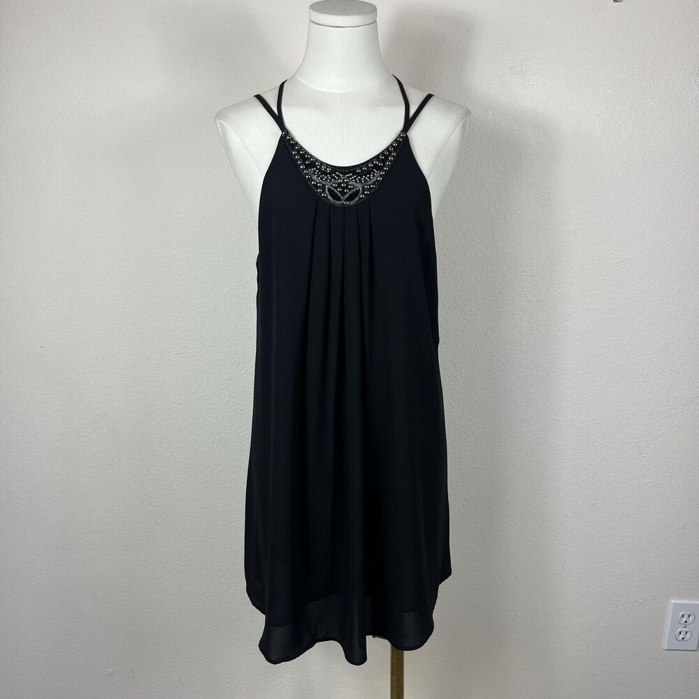 ASTR Dress Womens Small Black Beaded Shift Party Cocktail Whimsigoth Gothic